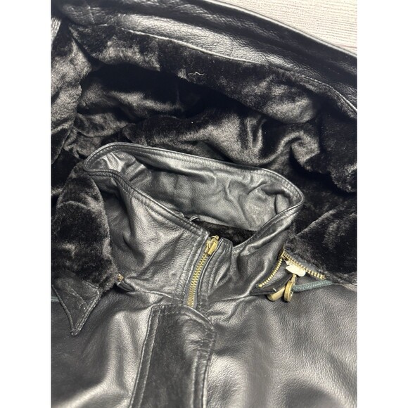 Veranesi Women's Genuine Leather Coat 28W Plus Black Faux Fur Lined Hood Parka - Picture 9 of 16